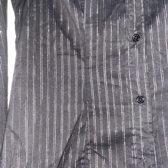 New York & Company button down Tunic blouse in Black with Silver Strips Size S - Picture 2 of 9